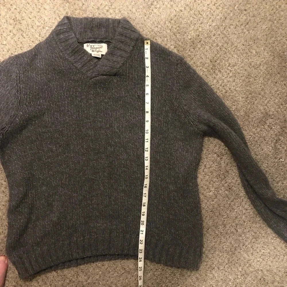 Penguin Gray Cotton Pullover Knit Pullover V-neck Sweater Size XL - Picture 8 of 11